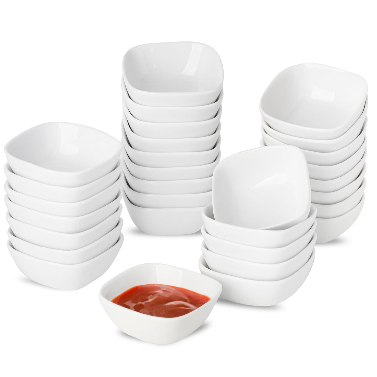 UIBFCWN Ceramic Dipping Bowls, 1.7 Oz Ceramic Soy Sauce Dishes, Porcelain Dipping Sauce Cup Pinch Bowls, Mini Bowl for Side Dishes ketchup Condiment Server Charcuterie BBQ and Party, 20 Pack
