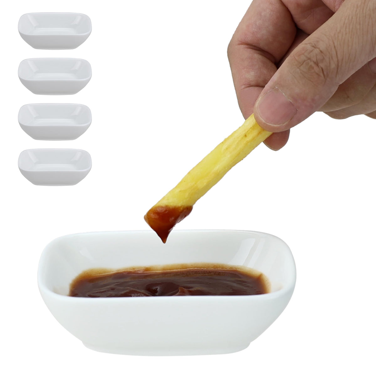 EIKS 4 Pack Ceramic Dipping Bowls Side Dish, Rectangle Shaped