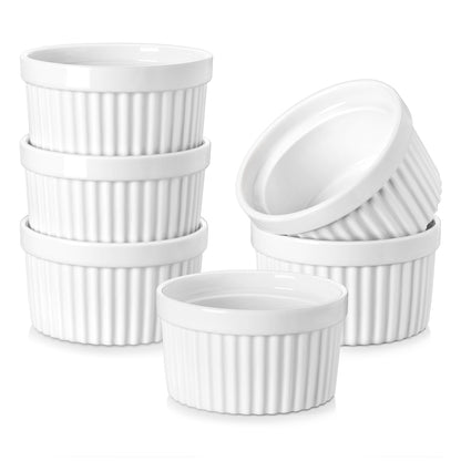 MALACASA Ramekins 4 oz Oven Safe, Porcelain, Set of 6, White