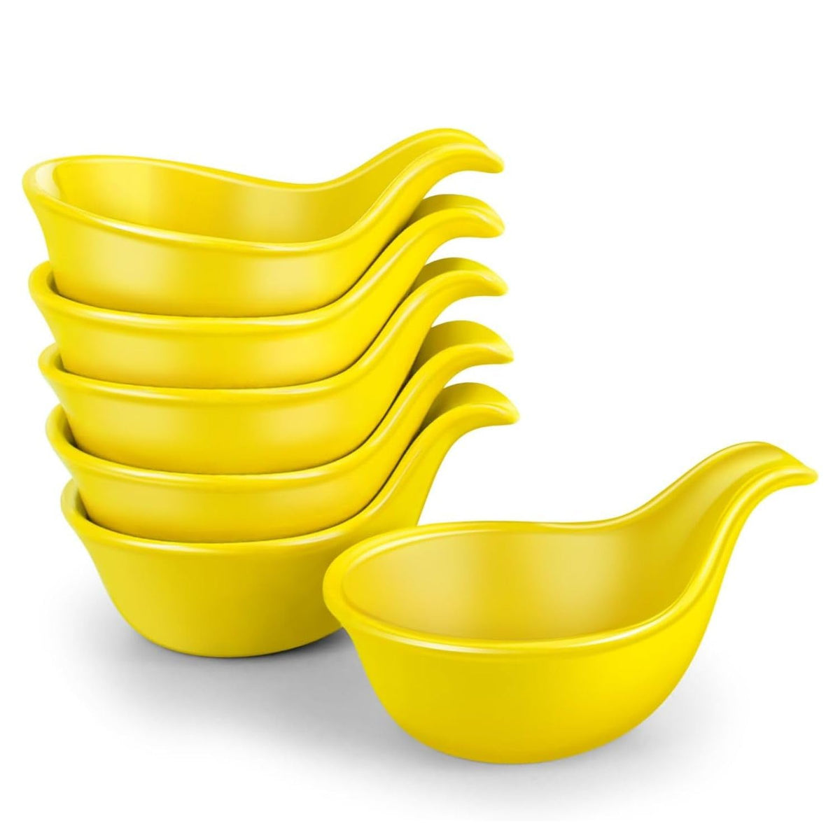 Flexzion Small Dipping Bowls with Handles, Ceramic White, 3 oz, 6-Pack