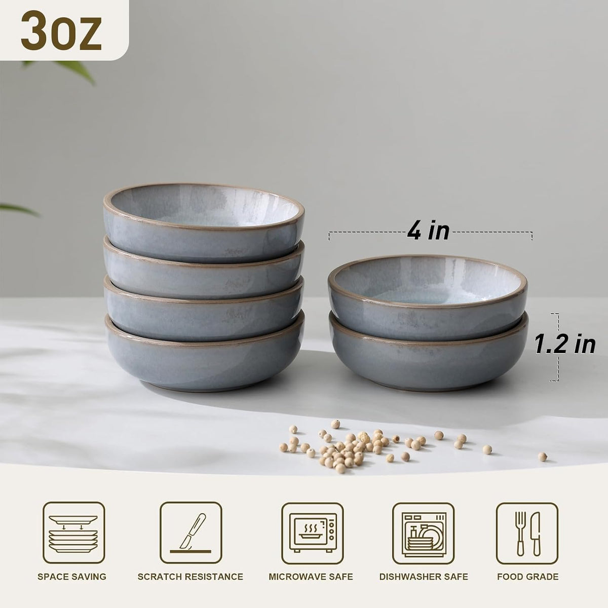 famiware Ceramic Soy Sauce Dish, 3oz Dipping Bowls Set of 6, Light Blue