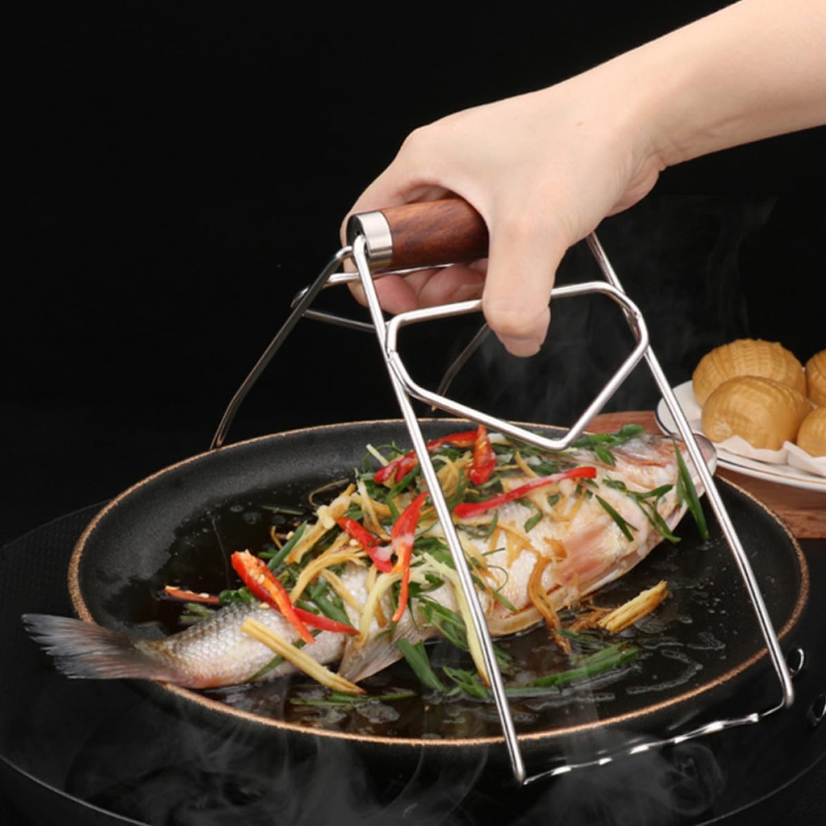 Stainless Steel Plate Clip with Foldable Handle for Hot Dish Removal