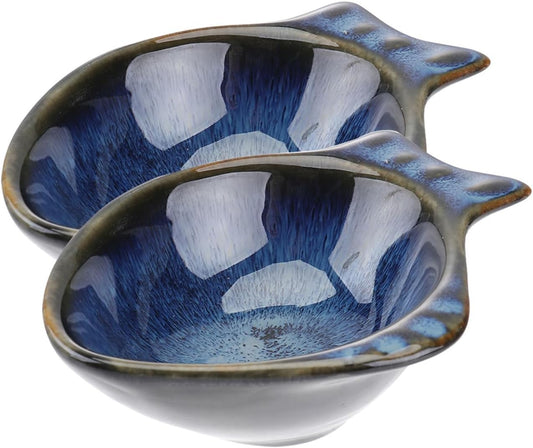 CALLARON 2Pcs Ceramic Dipping Bowl - 4.3 inch Fish Shape Sauce Dishes, 2 Oz Porcelain Serving Bowl, Small Bowl Dish for Appetizer, Sushi Soy Sauce, Snack, Seasoning, Dishwasher Safe