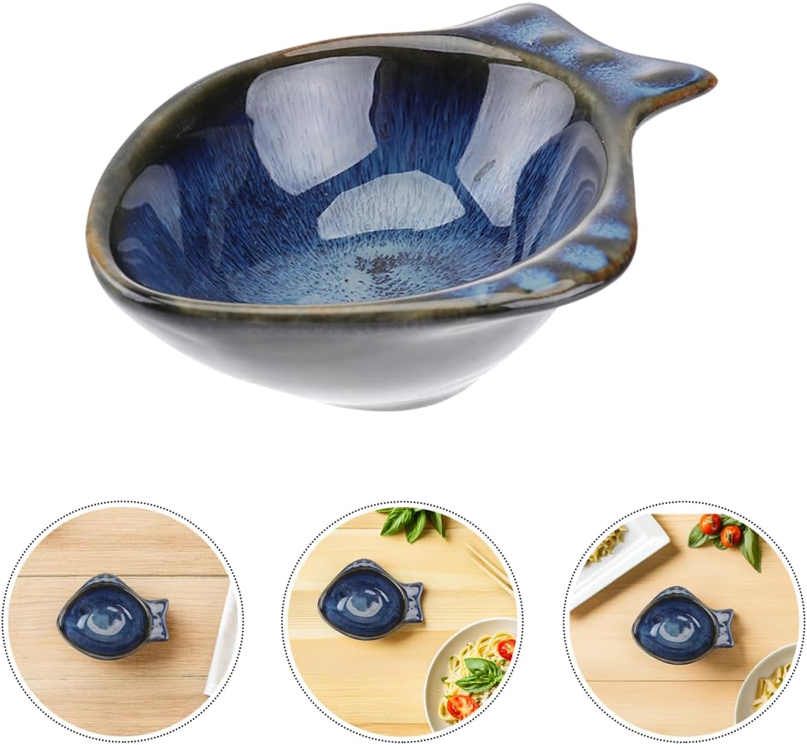 CALLARON 2Pcs Ceramic Dipping Bowl - 4.3 inch Fish Shape Sauce Dishes, 2 Oz Porcelain Serving Bowl, Small Bowl Dish for Appetizer, Sushi Soy Sauce, Snack, Seasoning, Dishwasher Safe