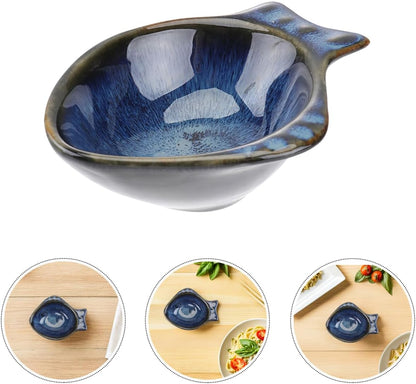 CALLARON 2Pcs Ceramic Dipping Bowl - 4.3 inch Fish Shape Sauce Dishes, 2 Oz Porcelain Serving Bowl, Small Bowl Dish for Appetizer, Sushi Soy Sauce, Snack, Seasoning, Dishwasher Safe