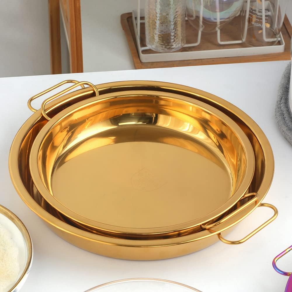 11 Inch Stainless Steel Steaming Tray, Cold Noodle Plate w/Folding Hot Dish Plate Clip, Round Big Egg Drip Pan, Silver