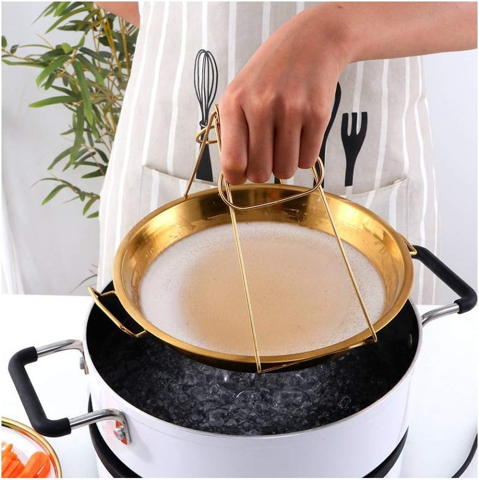11 Inch Stainless Steel Steaming Tray, Cold Noodle Plate w/Folding Hot Dish Plate Clip, Round Big Egg Drip Pan, Silver