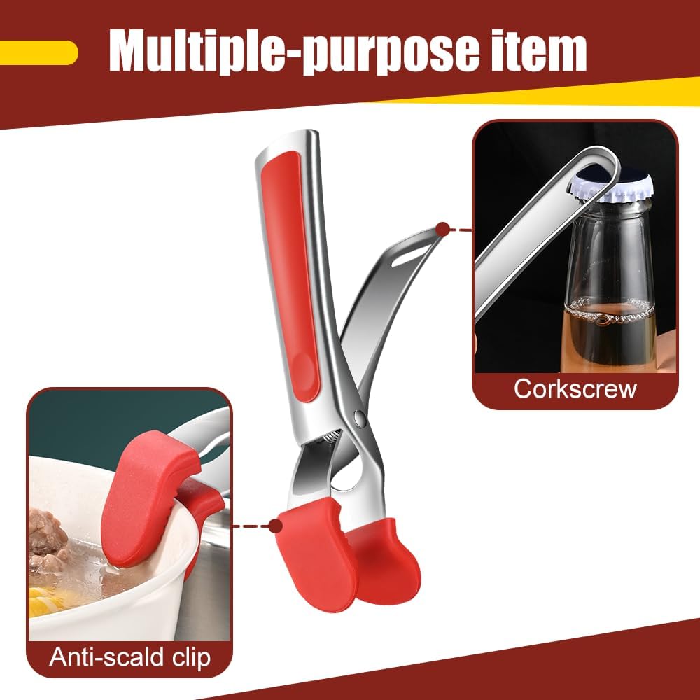 Hot Plate Gripper, Anti-Scald Stainless Steel Bowl Clip Silicone Anti-Slip Heat Insulation Pplate Gripper for Bowls Pans Dishes