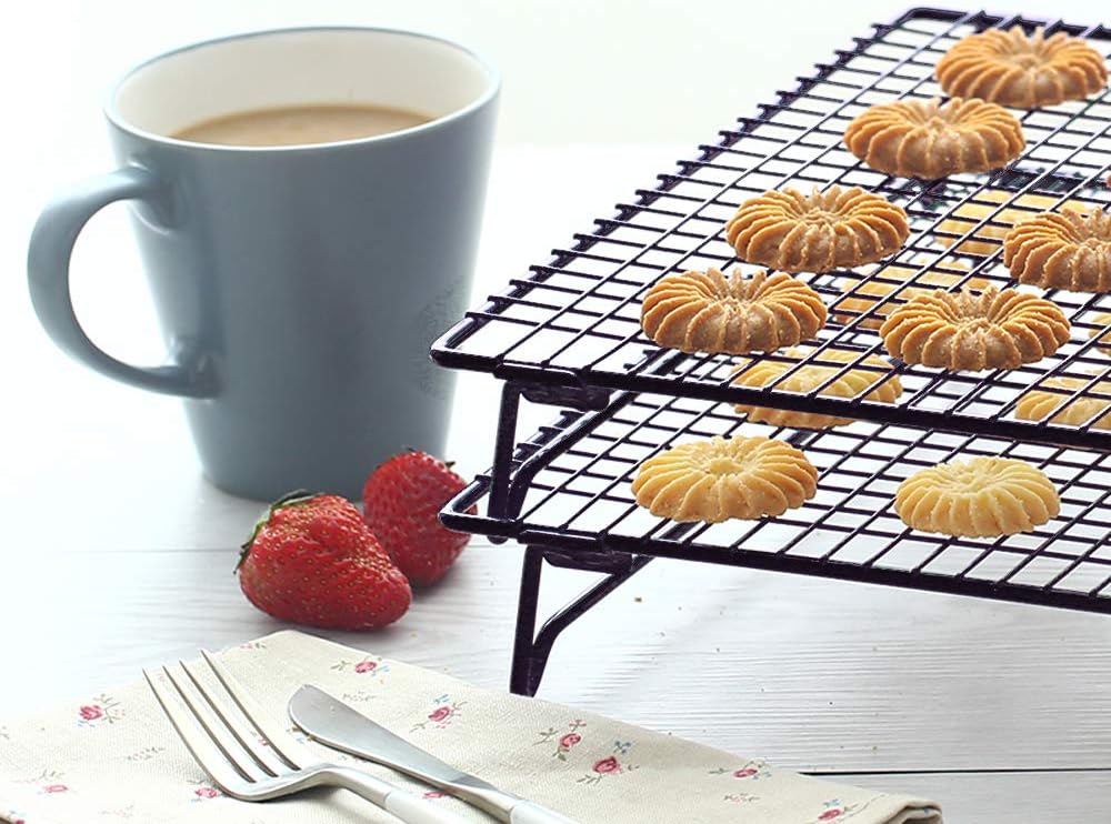 Kingrol 2-Piece Cooling Rack with Collapsible Folding Legs - for Cooking, Roasting, Drying, Grilling (Black)