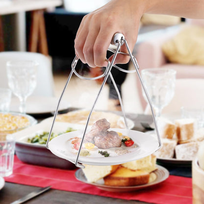 BESTonZON 304 Stainless Steel Hot Plate Gripper Tongs Foldable Kitchen Pot Holder Clamp for Safe Hot Dish and Bowl Handling Steaming Clips for Home and Restaurant Use