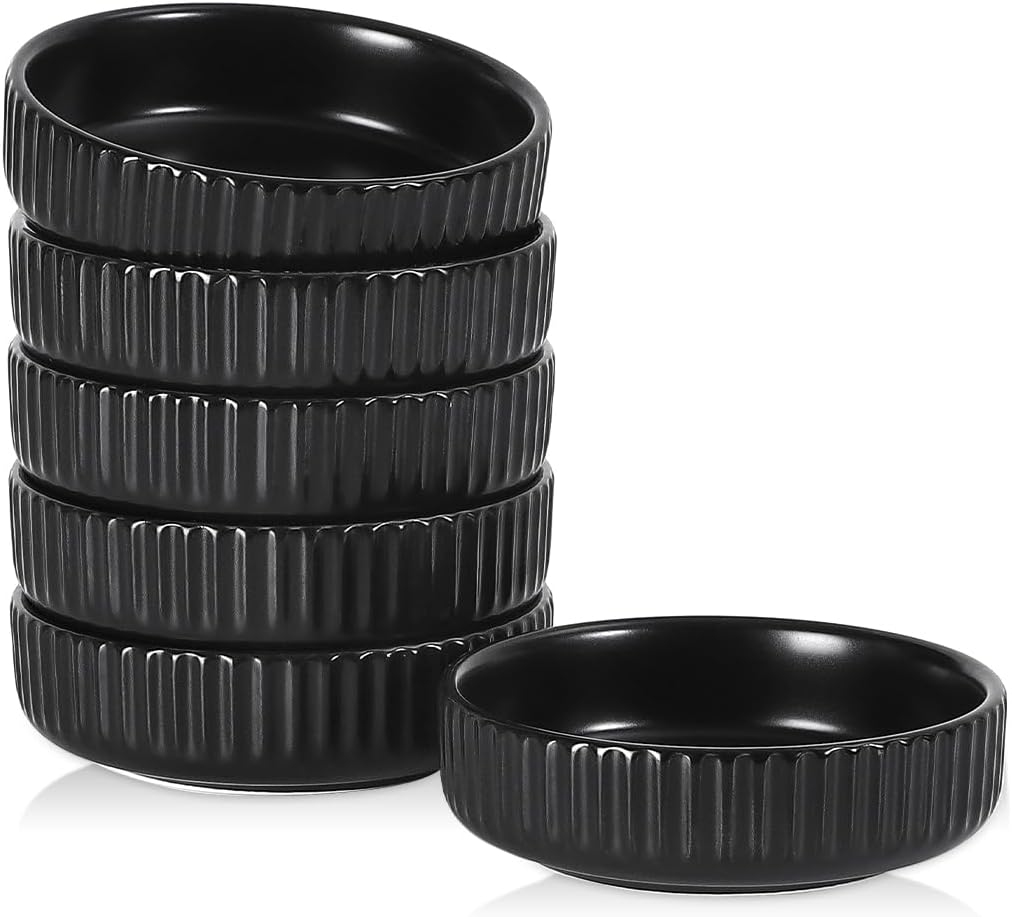 Selamica Ceramic Soy Sauce Dish, 2.6 Oz Dipping Bowls Set of 6, 3.5 Inch Pinch Bowls for Dip, Side Dish, Condiments, Sushi, Matte Black