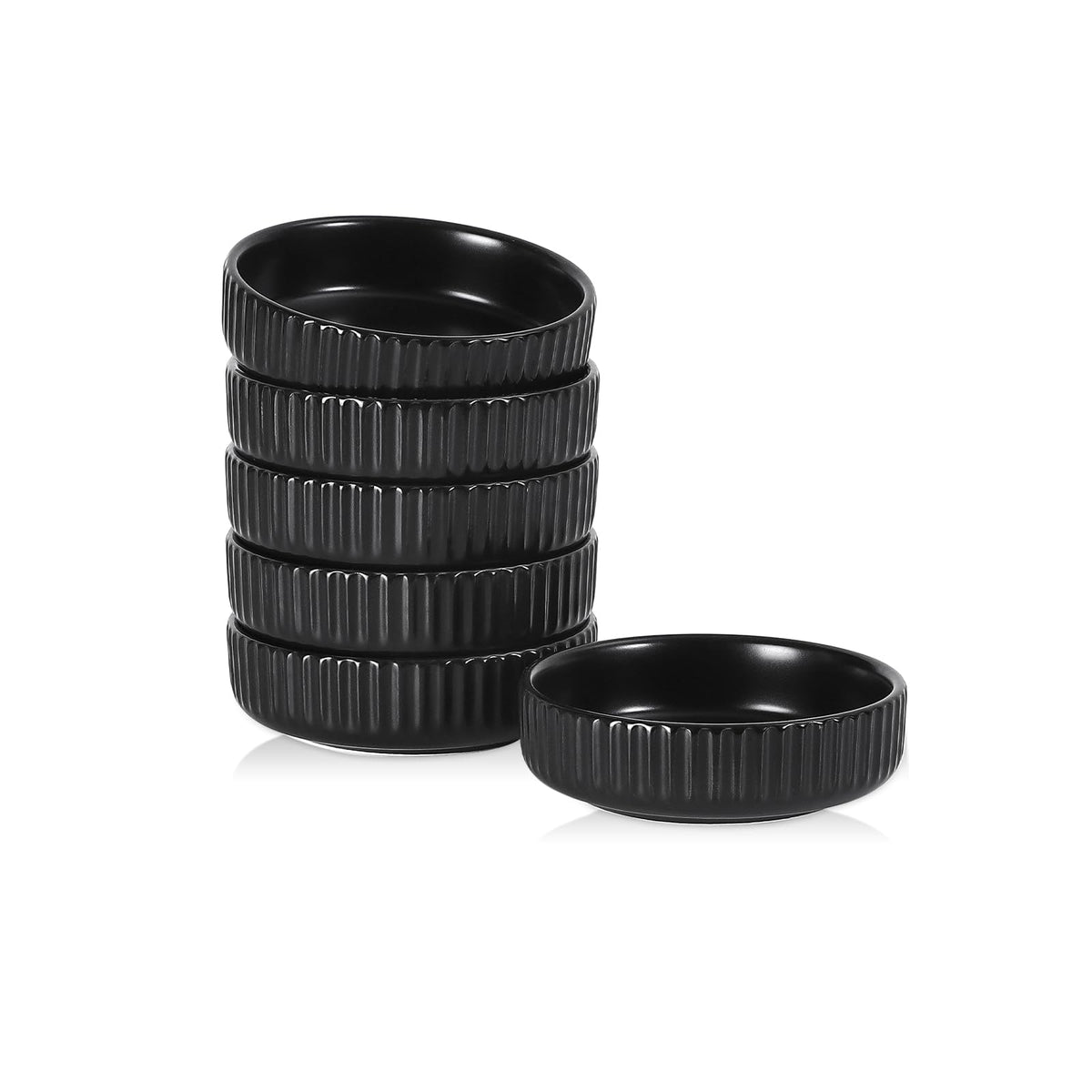 Selamica Ceramic Soy Sauce Dish, 2.6 Oz Dipping Bowls Set of 6, 3.5 Inch Pinch Bowls for Dip, Side Dish, Condiments, Sushi, Matte Black