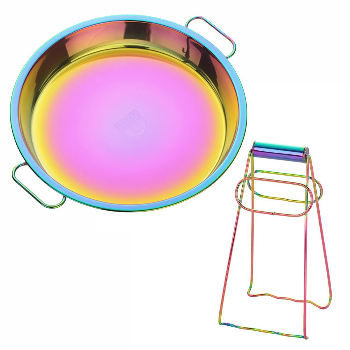 11 Inch Stainless Steel Steaming Tray, Cold Noodle Plate w/Folding Hot Dish Plate Clip, Round Big Egg Drip Pan, Silver