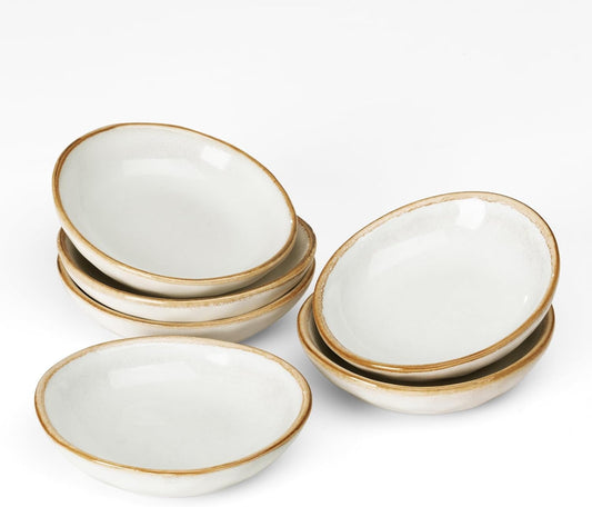 famiware Soy Sauce Dish, 2.1oz Dipping Bowl Set of 6, Cappuccino White