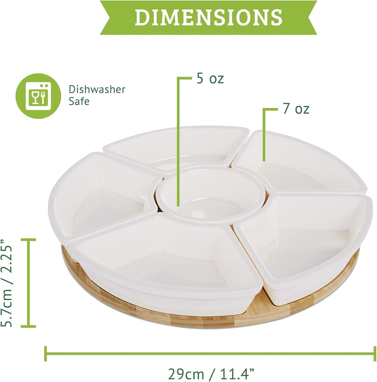 Ceramic Taco Lazy Susan, Taco Serving Platter, 6 Bowls, 10.2 in