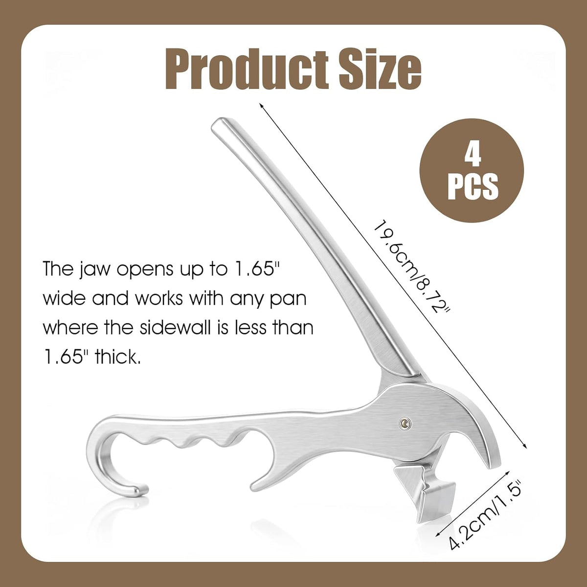 4 Pack Pizza Pan Gripper, Aluminum Hot Plate Grabber Clip for Safe Handling, 7.7 Inch Long Ergonomic Oven Mitt Alternative, Camping Cooking Tools for Baking Dishes, Microwave, and Serving