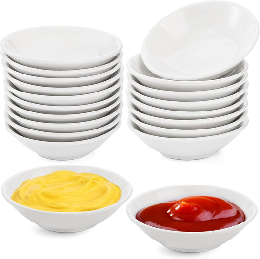 Hedume 20 Pack Ceramic Dipping Dishes - 1 Oz Round Bowls for Ketchup, Soy Sauce, BBQ and Other Party Dinner