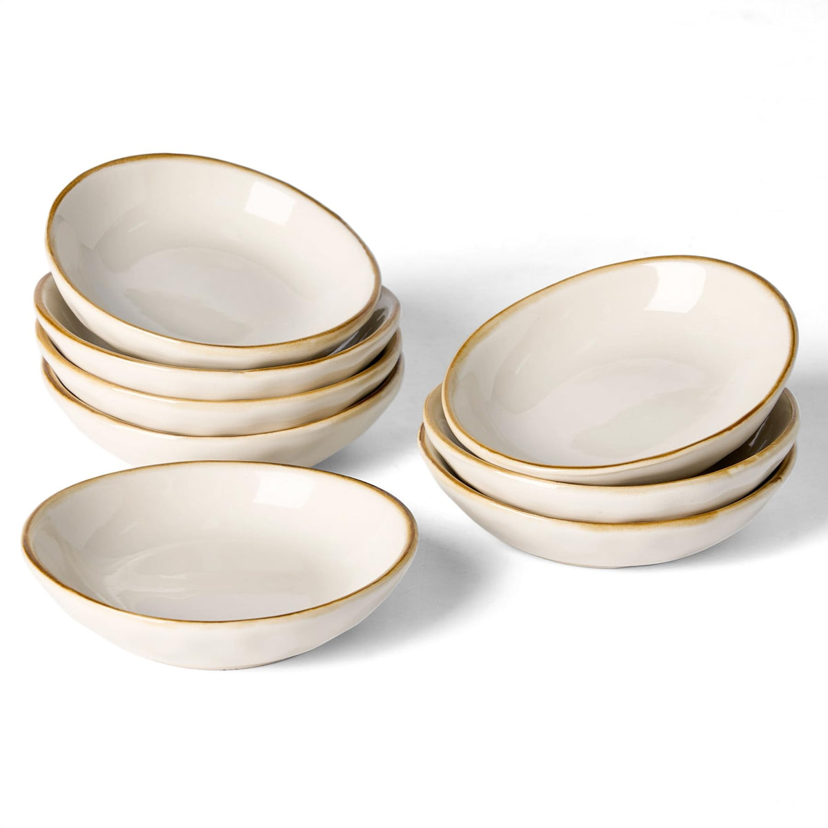 famiware Soy Sauce Dish, 2.1oz Dipping Bowl Set of 6, Cappuccino White