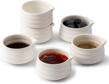 Ceramic Small Sauce Bowls with Spout, White, 3OZ, Set of 6