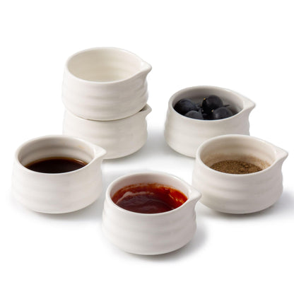 Ceramic Small Sauce Bowls with Spout, Matt Black, 3OZ, Set of 6