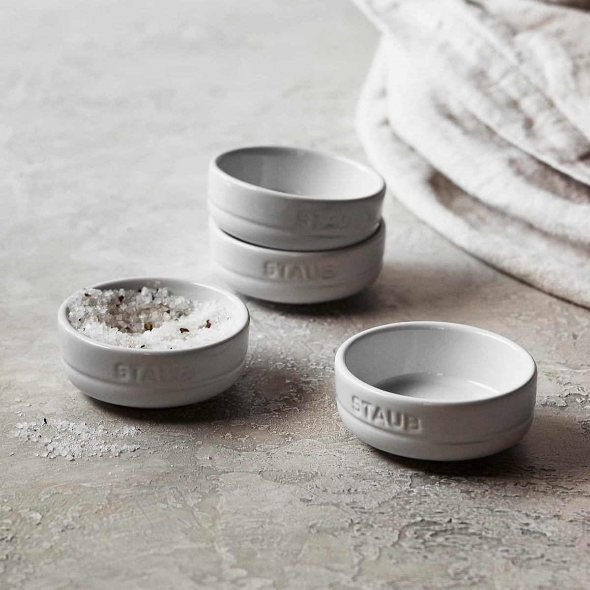 STAUB Ceramic Dinnerware 4-pc Condiment Dish Set - White