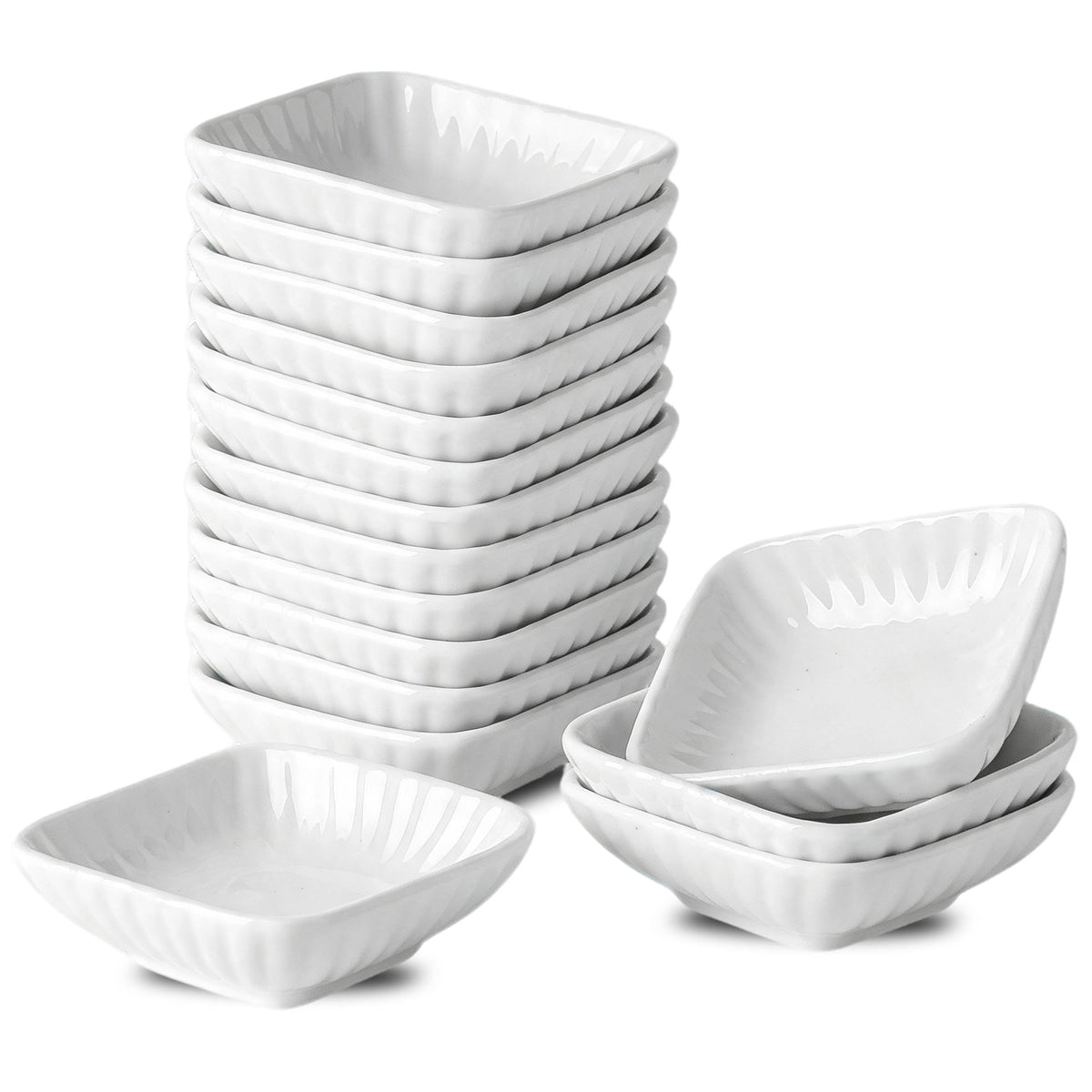 UIBFCWN 20Pack Ceramic Dip Bowls Set, 2.3oz White Dipping Sauce Bowls/Dishes for Tomato Sauce, Soy Sauce Dish, Square Side Dishes, Mini Appetizer Plates for Condiment