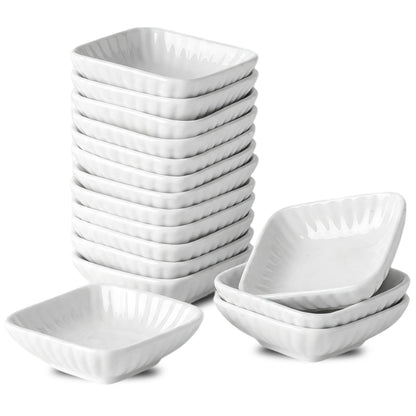 UIBFCWN 20Pack Ceramic Dip Bowls Set, 2.3oz White Dipping Sauce Bowls/Dishes for Tomato Sauce, Soy Sauce Dish, Square Side Dishes, Mini Appetizer Plates for Condiment