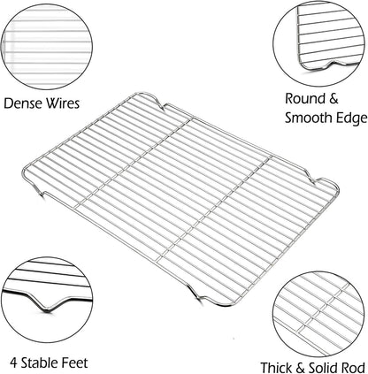 P&P CHEF Cooling Baking Rack Stainless Steel, 16.6" x 11.5", 2 Pcs, Silver