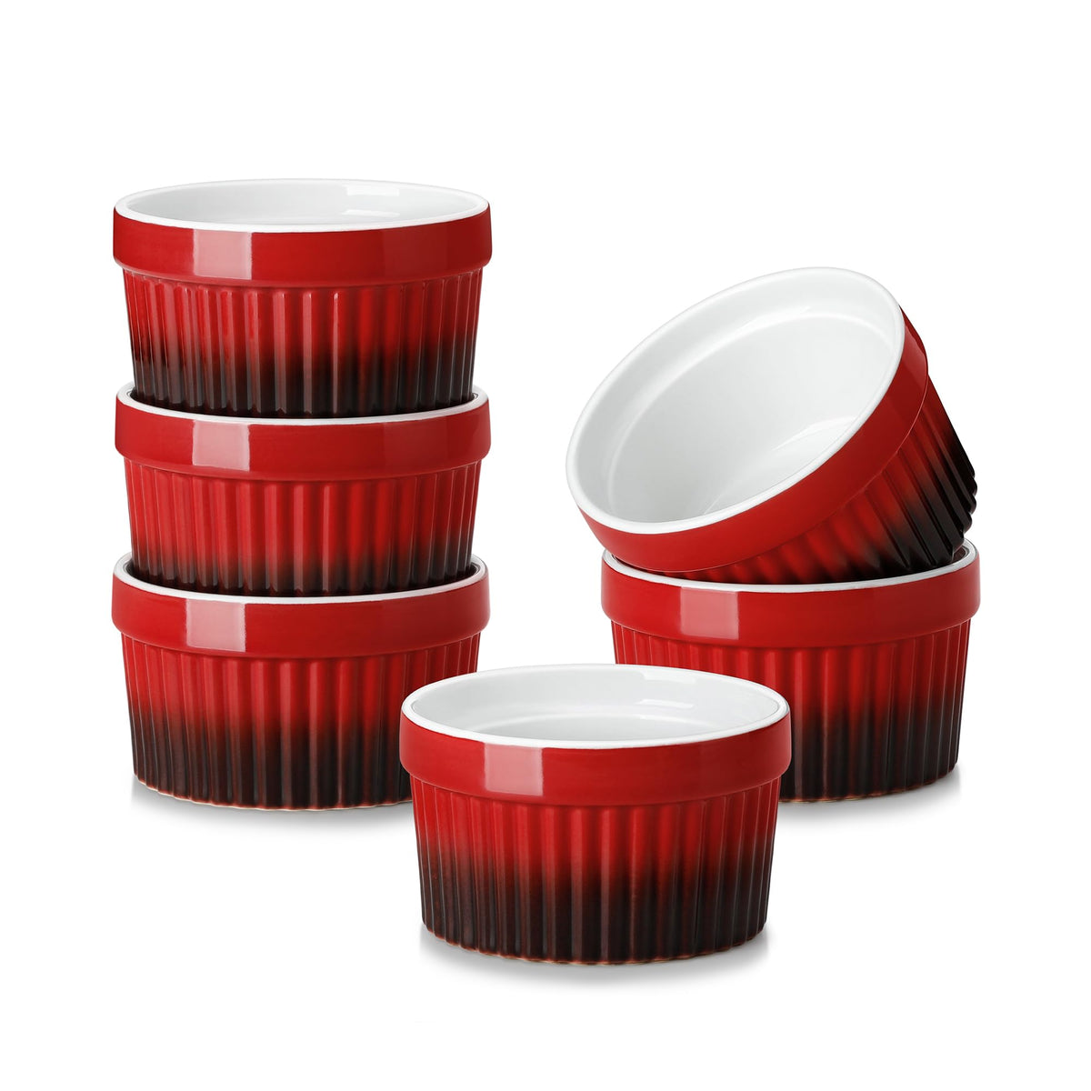 MALACASA Ramekins 4 oz Oven Safe, Porcelain, Set of 6, White