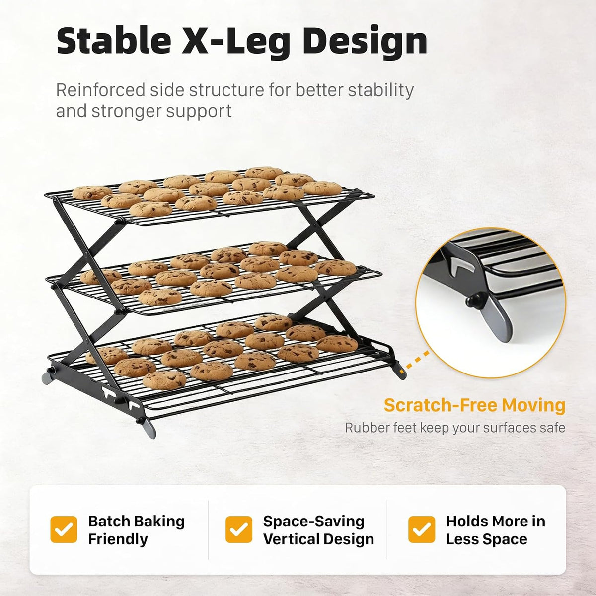 3-Tier Collapsible Cooling Rack, Adjustable Wire Baking Rack, Black