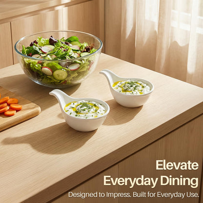 Flexzion Small Dipping Bowls with Handles, Ceramic White, 3 oz, 6-Pack