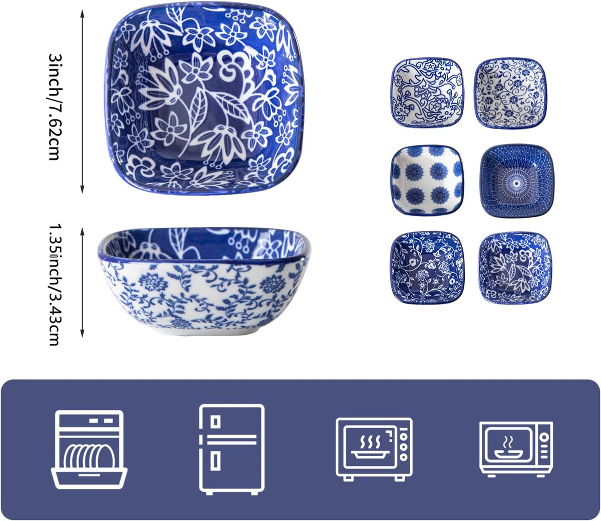 2.6 Oz Ceramic Mini Square Dipping Bowls Set of 6