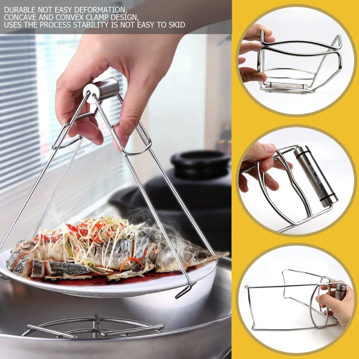 DOERDO Kitchen Folding Hot Dish Plate Clip Plate Stainless Steel Tongs Bowl Clips for Kitchen Home Restaurant Cooking