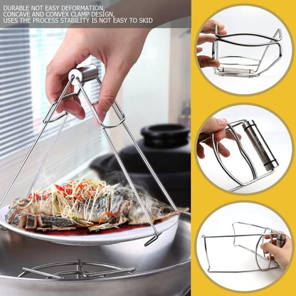 DOERDO Kitchen Folding Hot Dish Plate Clip Plate Stainless Steel Tongs Bowl Clips for Kitchen Home Restaurant Cooking