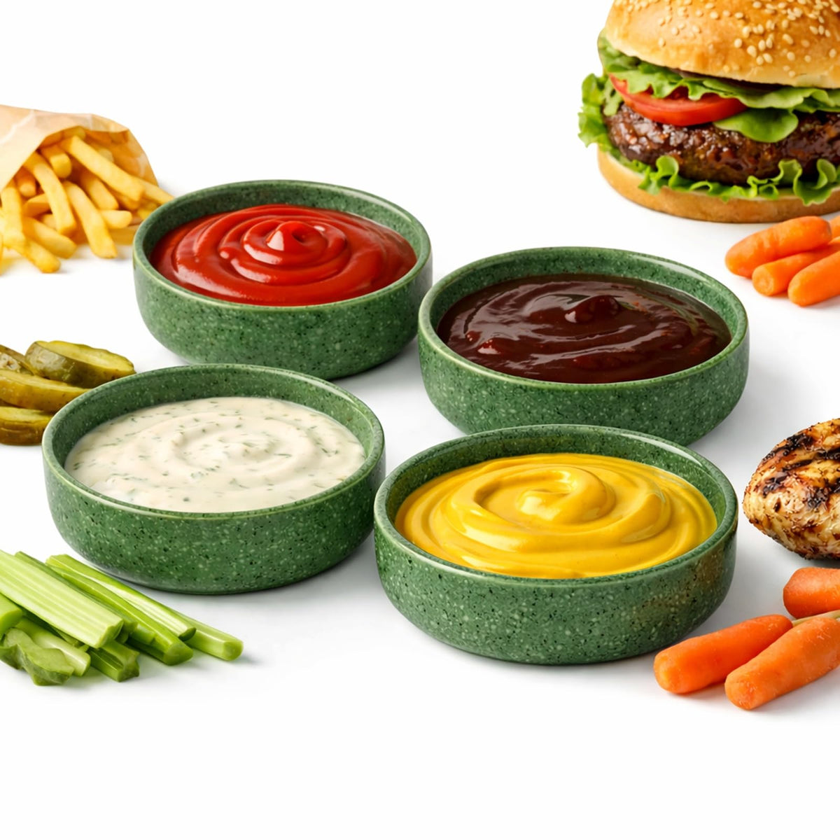 Dipping Bowls Set of 4, 2462°F High-Fired Ceramic Small Bowls for Dips, Olive Oil & Sauce, Elevates Table Setting, Idea for BBQ, Afternoon Tea, Entertaining, Housewarming & Holiday Gifts