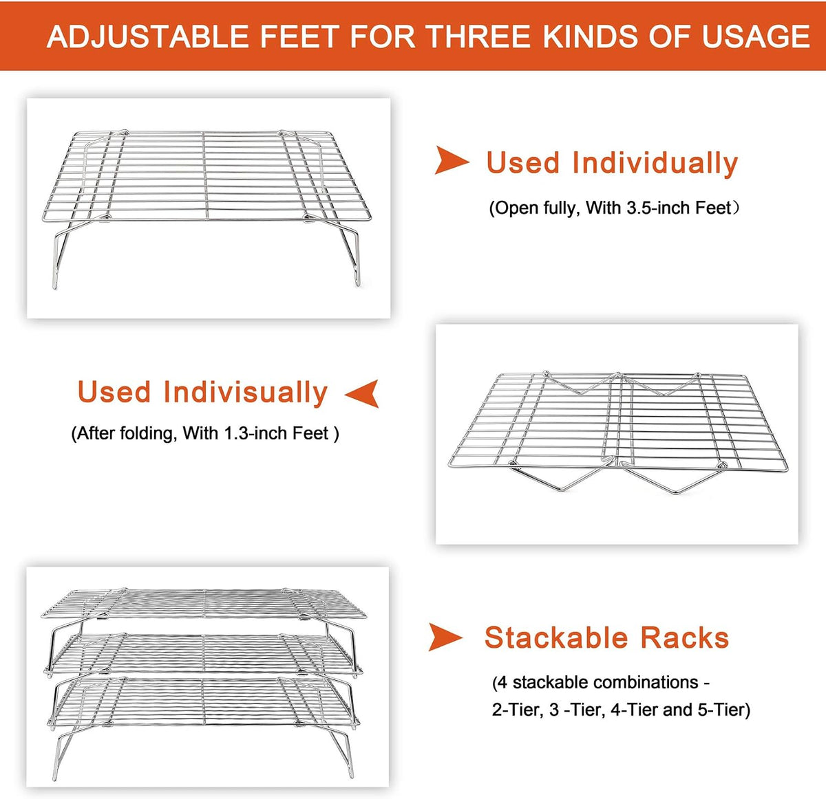 P&P CHEF 5-Tier Stainless Steel Cooling Rack, 15" x 10", Silver