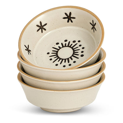 Stoneware Dipping Sauce Side Dishes Set of 4-3.7" Rustic Condiment Bowls - Handcrafted Ceramic Appetizer Plates for Sushi Soy, Charcuterie,Snack, Cheese Boards(Moon)