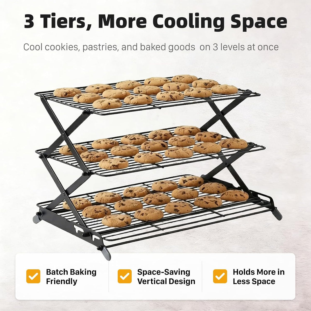 3-Tier Collapsible Cooling Rack, Adjustable Wire Baking Rack, Black