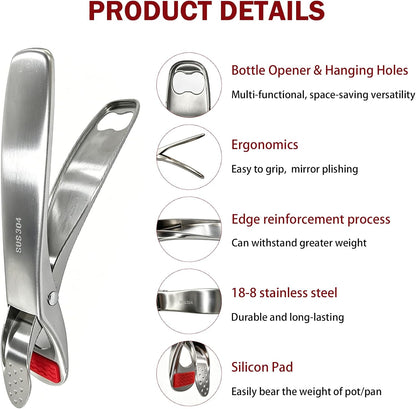 2 Pack Hot Plate Gripper Tongs, 304 Stainless Steel Anti-Scald, Non-Slip Pan Pot Gripper, Multi-Purpose Bowl Holder Clip, Air Fryer Pans Gripper for Pizza Pan Microwave Oven Steamer Kitchen