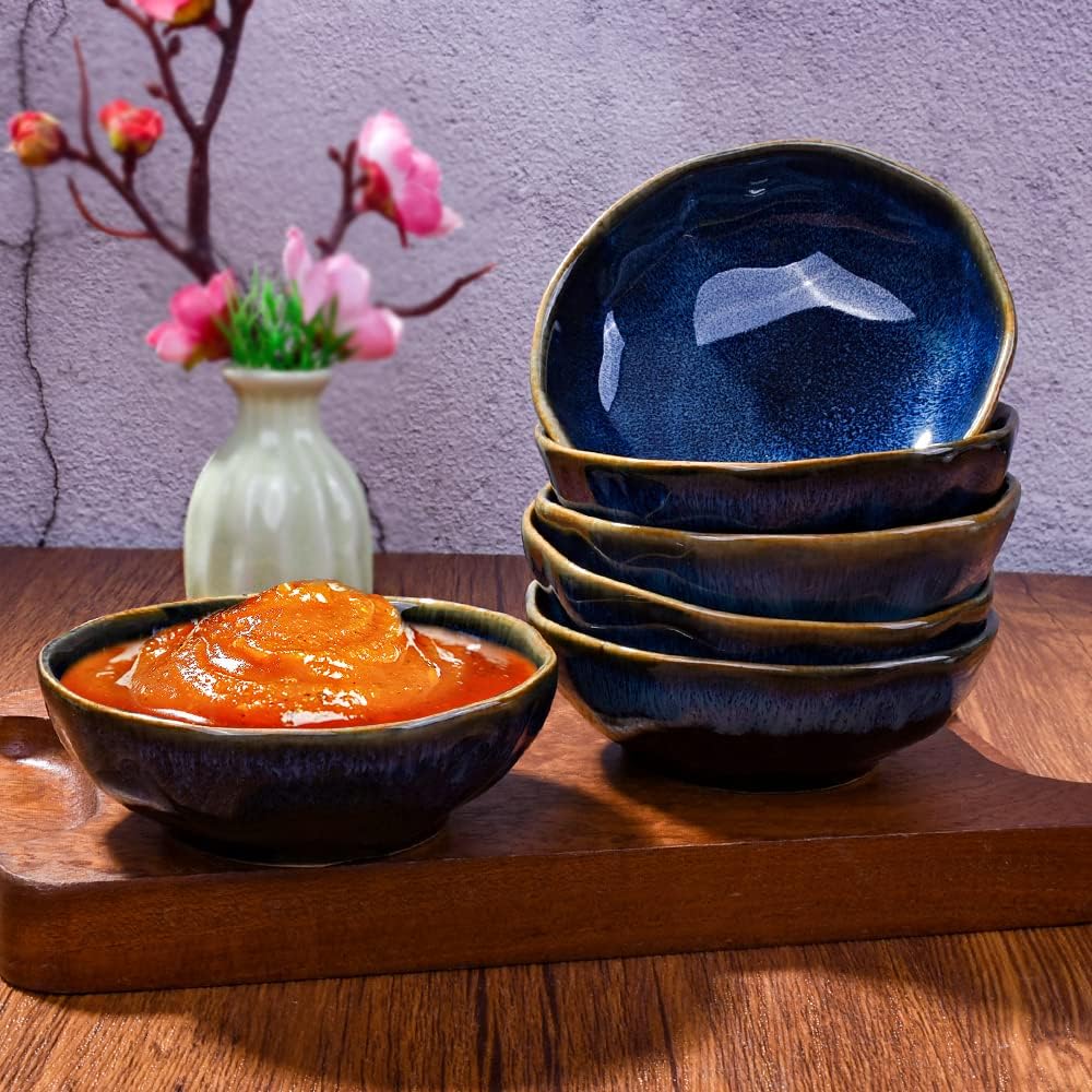 Ceramic Dipping Bowl Set of 6, 3.7" Porcelain Small Soy Sauce Dishes
