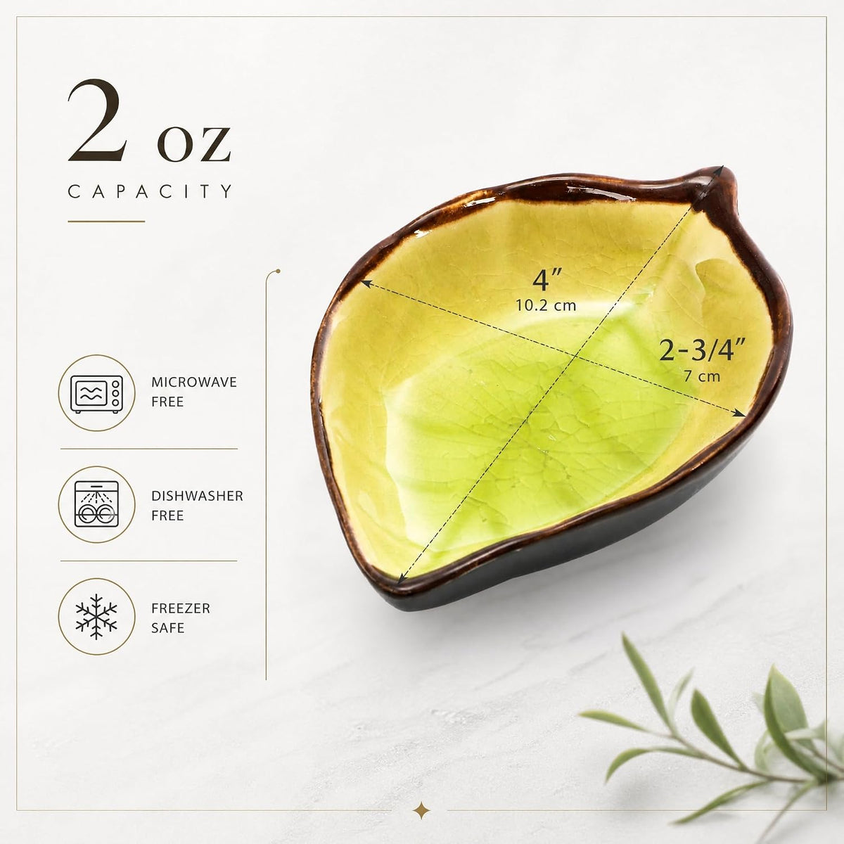 Jucoan 12 Pack Ceramic Soy Sauce Dish, 4 Inch 2 Oz Leaf Shape Small Sauce Dishes for Sushi, Gyoza, Dumplings, Potstickers, Soy Sauce, Vinegar, Wasabi, Oil, Japanese Style Soy Dipping Bowls Set
