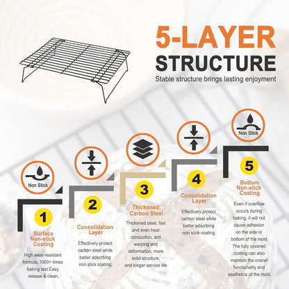 CHEFMADE Baking and Cooling Rack, 13.5-Inch Non-Stick Stackable Collapsible Rectangle Wire Rack for Oven Baking (Black)