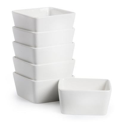 BTaT- Ramekins, 8 oz, Set of 6, White, Square Shaped, Ramekins Oven Safe, Porcelain Souffle Dishes for Creme Brulee, Ice Cream, Fruit and Snacks