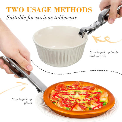 Bowl Clip Gripper Stainless Steel Kitchen Plate Clamp Hot Dish Tongs for Safe Handling Microwave Oven and Serving