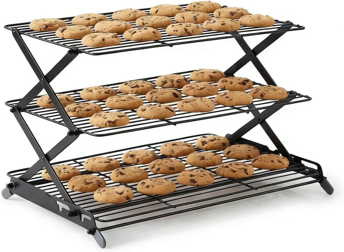 3-Tier Collapsible Cooling Rack, Adjustable Wire Baking Rack, Black