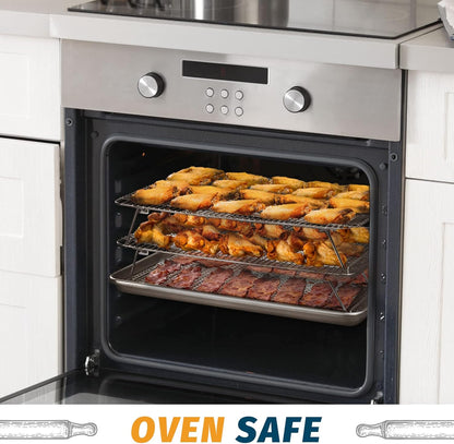 HIWARE Oven-Salf Collapsible Cooling Rack for Baking, 3 Tier 12”x 16.5”, Stainless Steel and Fit Half Sheet, Stackable Wire Cooling Racks for Cookie, Pizza, Cake