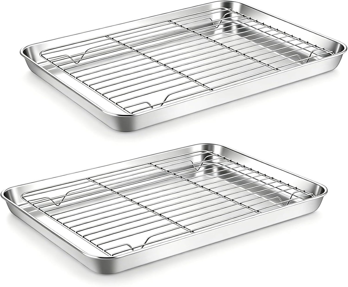 Onader 2 Pack 16x12 Inch Stainless Steel Baking Sheet and Wire Cooling Rack