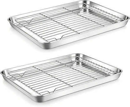 Onader 2 Pack 16x12 Inch Stainless Steel Baking Sheet and Wire Cooling Rack