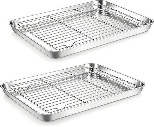 Onader 2 Pack 16x12 Inch Stainless Steel Baking Sheet and Wire Cooling Rack
