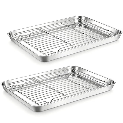 Onader 2 Pack 16x12 Inch Stainless Steel Baking Sheet and Wire Cooling Rack